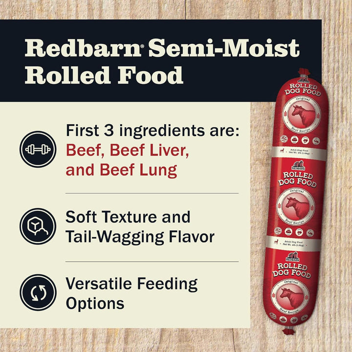 All-Natural Premium Rolled Dog Food, Beef Recipe - Soft Semi-Moist Wet Formula for High Protein Diet, Training Rewards, & Treat Pill Concealer - 4 Lb, 1 Count