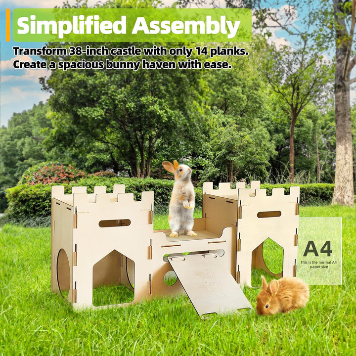 Extra Large Wooden Bunny Castle House Multistory Climbing Tower Hideout Ventilated Sturdy Habitat for Rabbit Guinea Pig Chinchilla Ferret
