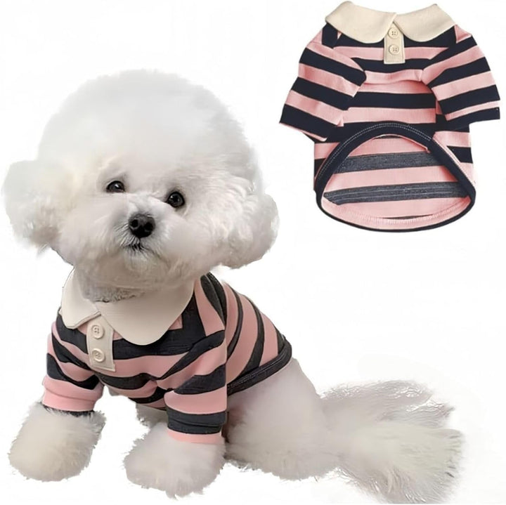 Cute Dog Clothes Boy Dog Polo Shirt for Small Medium Dogs - Summer Male Puppy T Shirts for Yorkie Poodle Shih Tzu Dachshund Kittens, Striped Collared Pet Doggie Designer Outfits Blue S