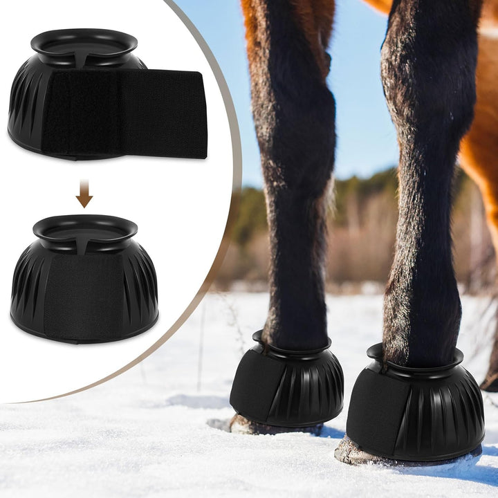 Horse Bell Boots Protect against Hoof Impact Trauma Rubber Bell Boots Horse Care for Turnout No Rub Design Comfort Quick Wrap Hook and Loop