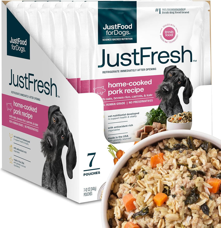 Justfresh Wet Dog Food, Fresh Pet Meals and Toppers with No Preservatives, Resealable Package, Human Grade, Home-Cooked Chicken, 12 Oz - 7 Pack