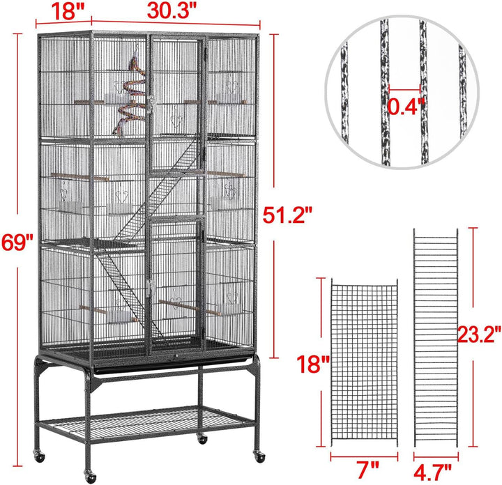 69-Inch Extra Large Bird Cage Metal Parrot Cage for Mid-Sized Parrots Cockatiels Conures Parakeets Lovebirds Budgie Finch, Black