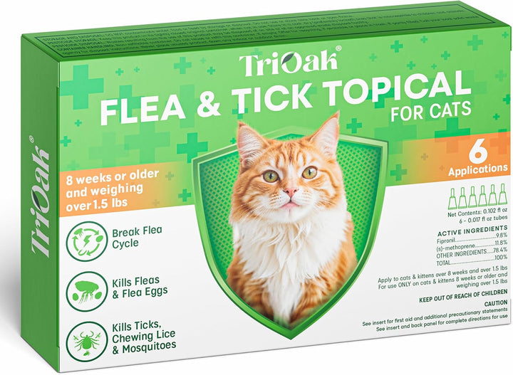 Flea and Tick Prevention for Cats: Flea & Tick Topical for Cats over 1.5Lbs, 6 Dose Flea and Tick Control/Prevention for 6 Months (6 Pack)