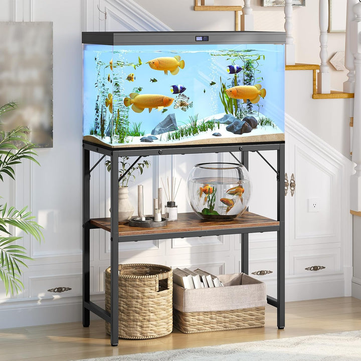 20 Gallon Fish Tank Stand, Aquarium Stand with 2-Tier Storage Shelves, Heavy Duty Breeder Turtle Terrarium Stand Rack for Home Office, 24.0" L X 11.8" W X 24.4" H, Rustic Brown FTHR2001