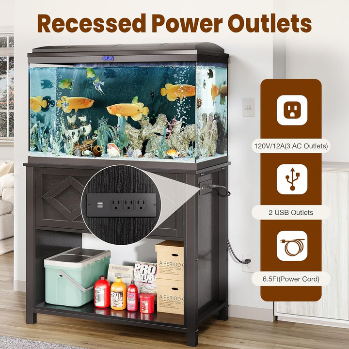 40-50 Gallon Fish Tank Stand with Power Outlets, 660LBS Capacity Heavy Duty Metal Aquarium Stand, Double Fish Tank Stand Table with Cabinet