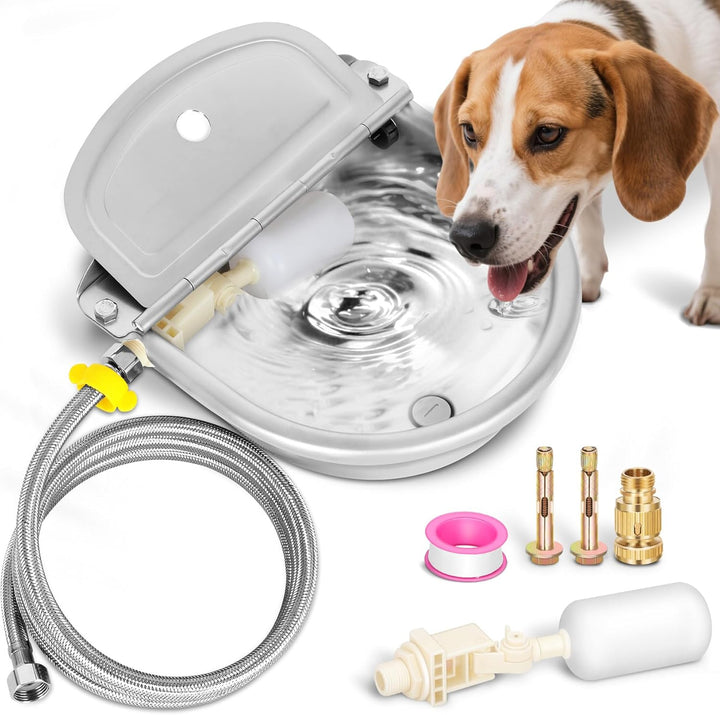 Automatic Animal Drinking Water Bowl with Float Valve, 304 Stainless Steel Kit Includes Bowl, Pipe, 2 Valves, Quick Connector Adapter and Countersunk Bolts. (Auto-Filling)