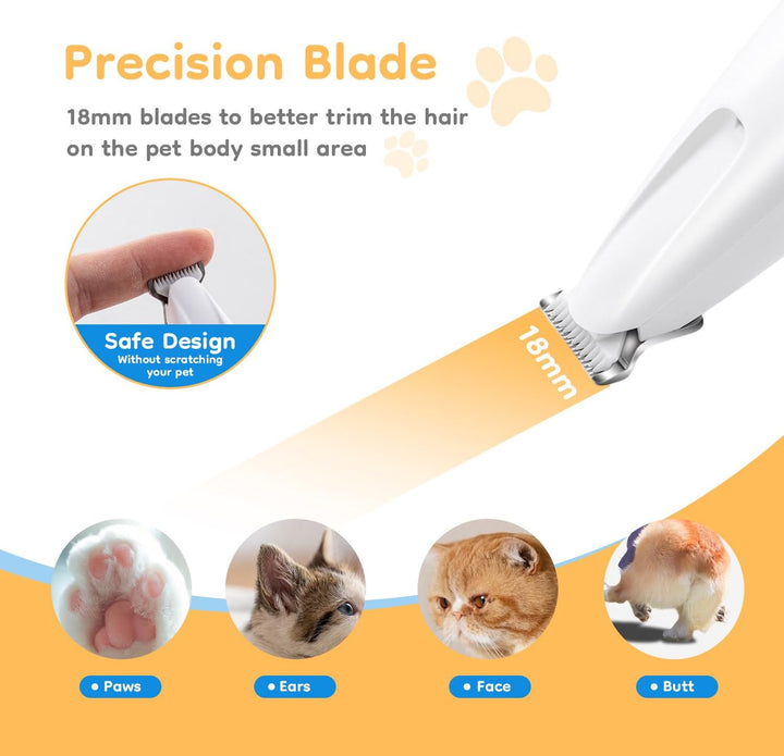 Pet Micro Precision Trimmer, Multifunctional Pet Hair Trimmer Waterproof Rechargeable Shaver with LED Light for Paws Eyes Ears Face Buttocks for Large/Small Dogs and Cats