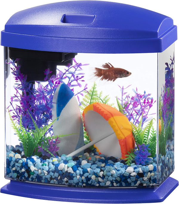 LED Minibow Small Aquarium Fish Tank Kit with Smartclean Technology, Blue, 1 Gallon
