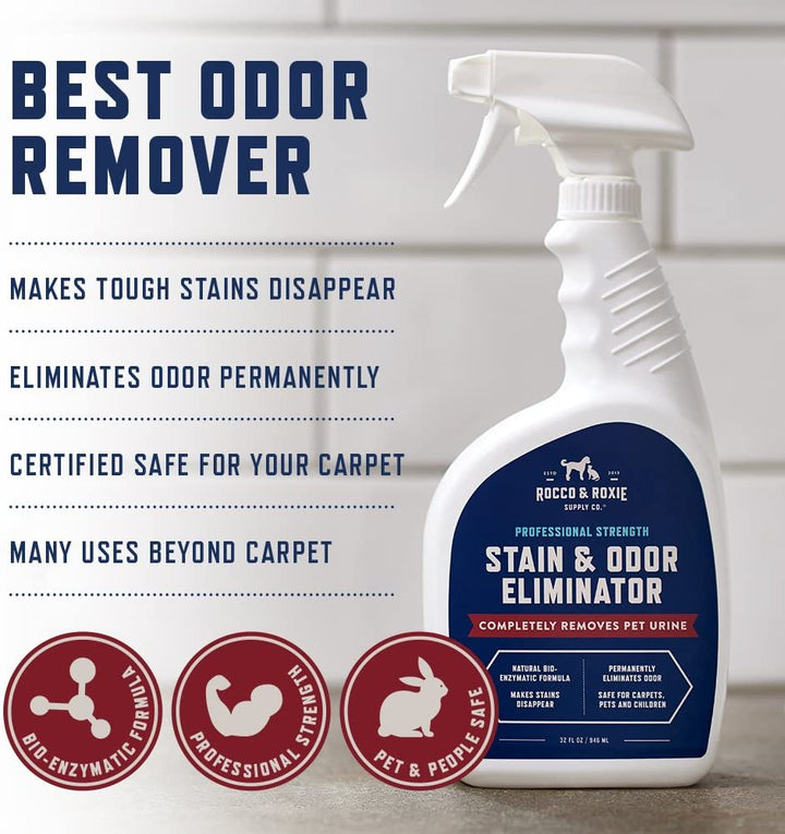Stain & Strong Odor Eliminator, Enzyme Cleaner, Pet Odor Eliminator for Home - Carpet Stain Remover for Cats & Dog Pee - Urine Destroyer - Carpet Cleaner Spray Clear, 32 Fl Oz