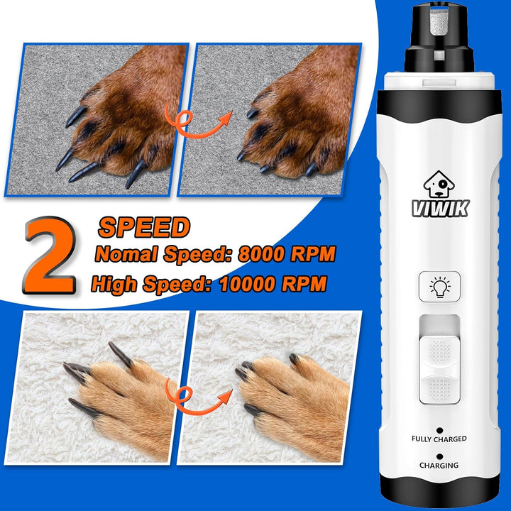 Dog Nail Trimmers with Light, Cat Dog Nail Clippers, Dog Nail Grinder Quiet for Large Medium Small Dogs Paw & Cats Claw, Electric 2-Speed Pet Toenail Grooming Supplies, Gifts for Dog Lovers.