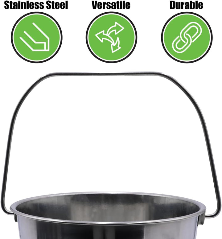 Stainless Steel Bucket (1 Gallon) - Great for Pets, Cleaning, Food Prep - Hang on Fences, Cages, Kennels - Home, Garage, Workshop