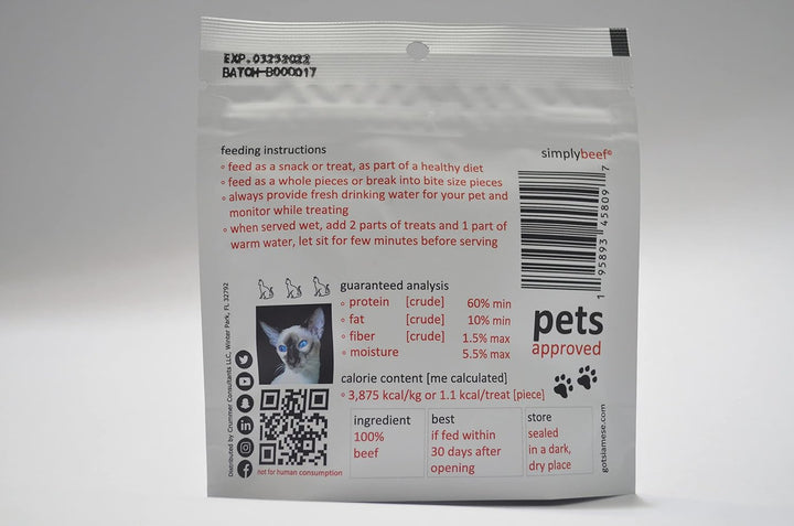 Pet Treat. Cats & Dogs. 100% Dehydrated Beef, Human Grade, USDA Choice Grade, 0.995Oz