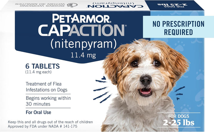 CAPACTION (Nitenpyram) Oral Flea Treatment for Dogs, Fast Acting Tablets Start Killing Fleas in 30 Minutes, Dogs over 25 Lbs, 6 Doses