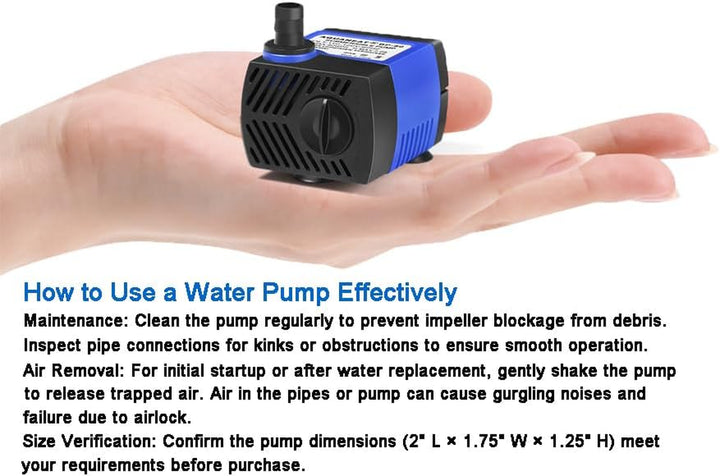 Small Fountain Pump, 80 GPH Mini Submersible Water Pump with 3.3 Ft Tubing, for Aquarium Fish Tank, Pet Water Fountain, Hydroponics, Pond Waterfall