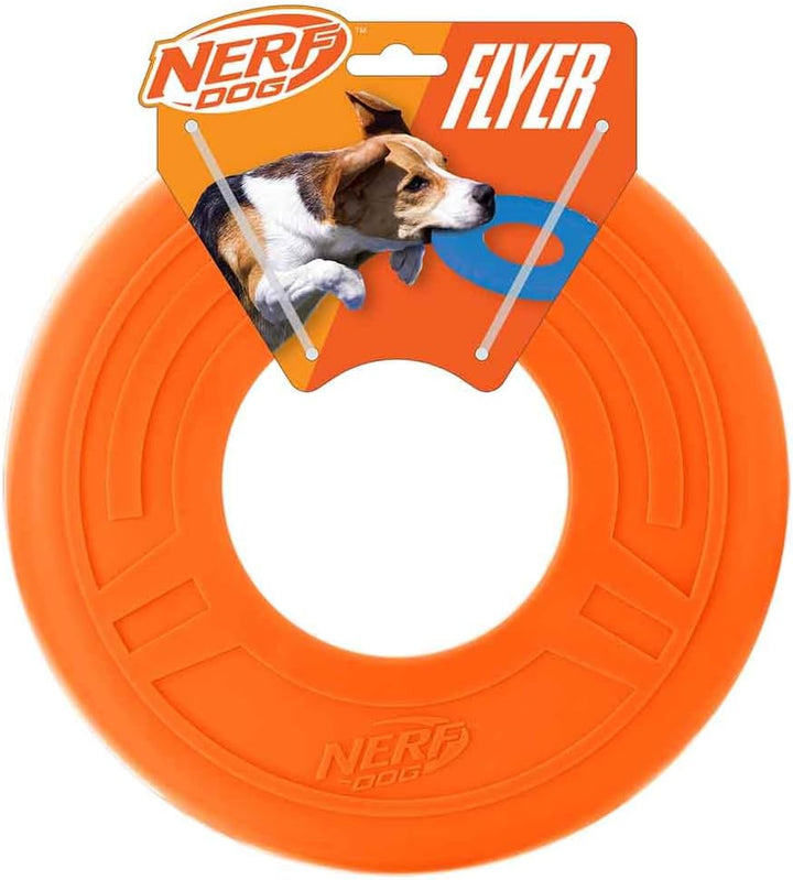 Atomic Flyer Outdoor Dog Toy, 10 Inch Flying Disc Dog Fetch Toy, Rubber Dog Toy for Medium Dogs and Large Dogs, Orange