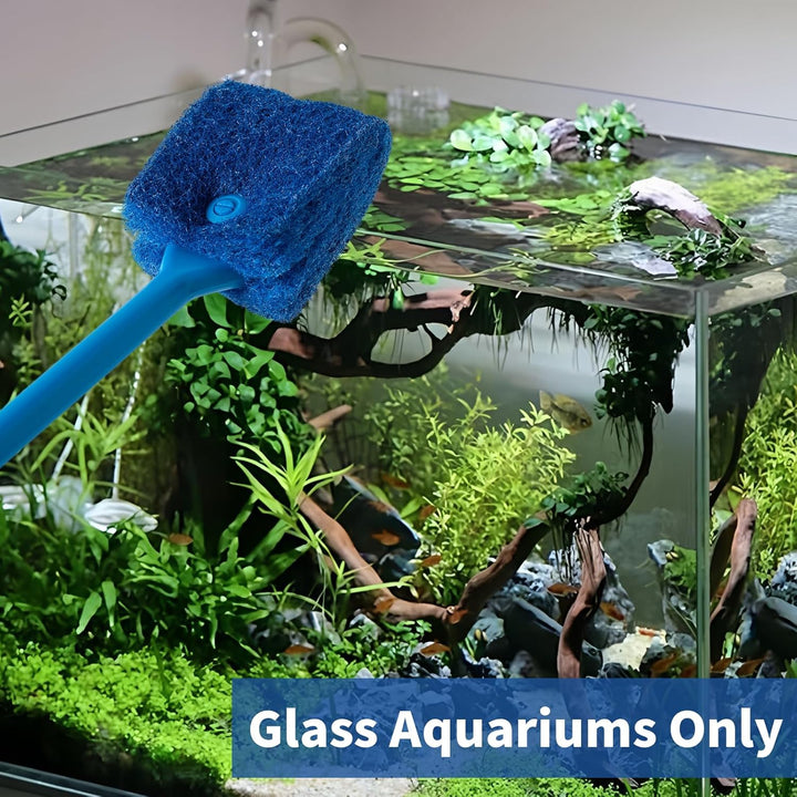 Aquarium Algae Scraper Double Sided Sponge Brush Cleaner Long Handle Fish Tank Scrubber for Glass Aquariums and Home Kitchen,15.4 Inches (1)