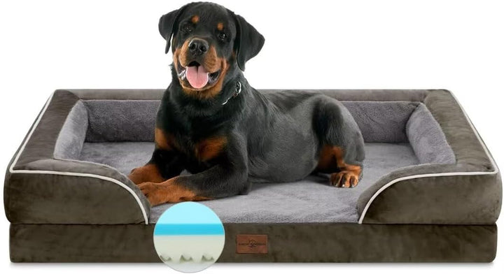 Orthopedic Dog Bed for Extra Large Dogs 42X30 Inch, Waterproof Supportive Egg Crate Foam XL Pet Bed with Removable Bolsters, Dog Couch with Washable Cover & Non-Slip Bottom, Grey