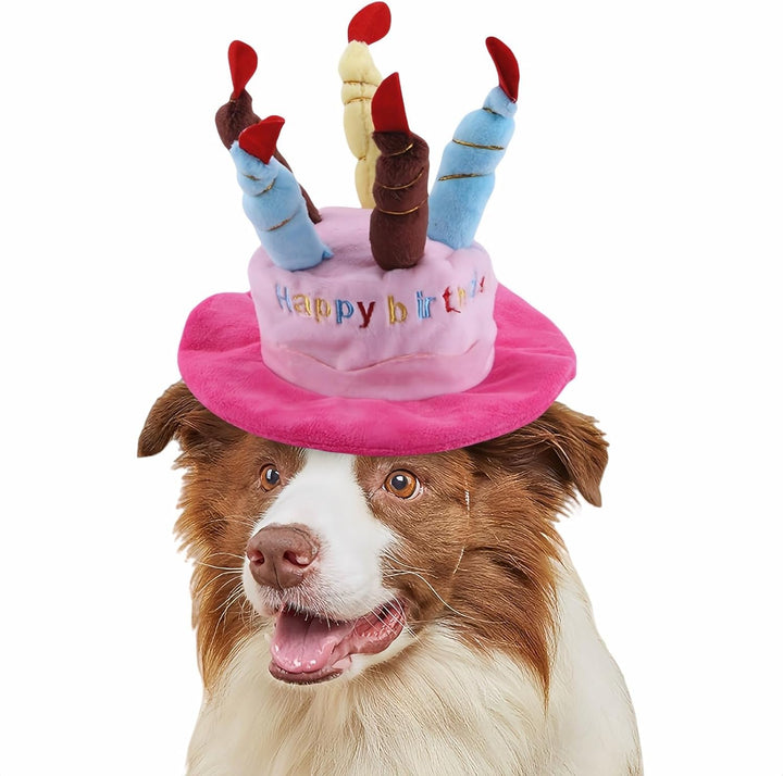 Cute Pet Party Hat for Dogs&Cats - Soft Fluffy Birthday Cap with 5 Color Candles (Blue), Adjustable Strap for Halloween,Costume&Photo Shoots,Fits Small to Large Pets,Washable&Comfortable ﻿ (Blue)