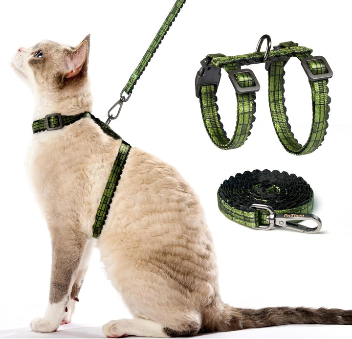 Cat Harness and Leash Set - Escape Proof Adjustable Cat Harness, Comfortable Soft Lightweight, Use Safe & Easy, Walking Travel Kitten Harness for Small Medium Large Cats (Hawaii Green)