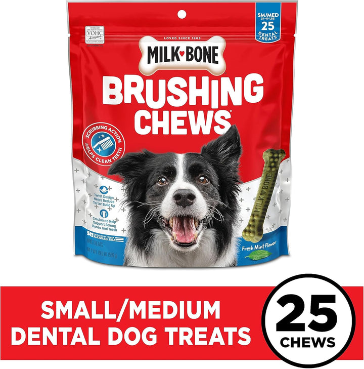 Brushing Chews Daily Dental Dog Treats, Fresh Mint Flavor, Small/Medium, 25 Count