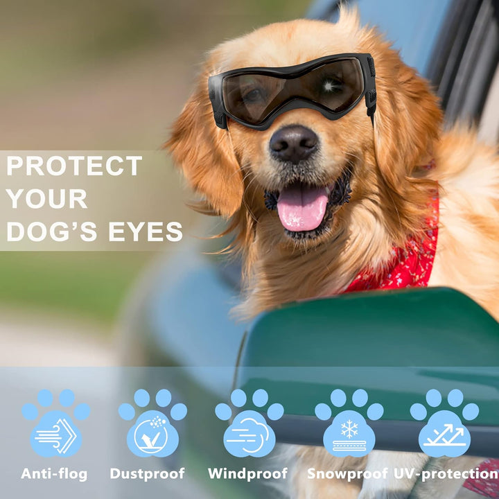 Dog Goggles UV Protection for Small to Medium Breed, Dog Sunglasses Windproof Anti-Fog Dustproof Snowproof, Puppy Glasses for Outdoor Riding Driving with Comfortable Frame Adjustable Straps