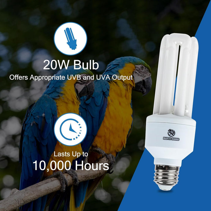 UVA UVB Light Bulb for Birds 2.4 UVB 20W Compact Flourescent Lamp for All Kinds Captive Birds