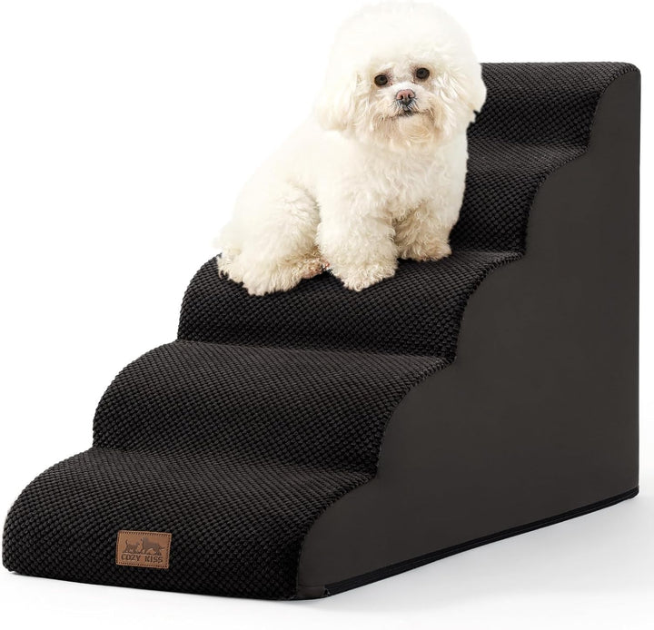 Dog Stairs for Small Dogs 15.7" H, Curved Dog Step for Puppy, Older Cat, Medium Pet Ramp for Sofa, Couch or Chair, Ladder with High Density Foam, 15.7X22.4X15.7 Inch, 3 Step, Beige