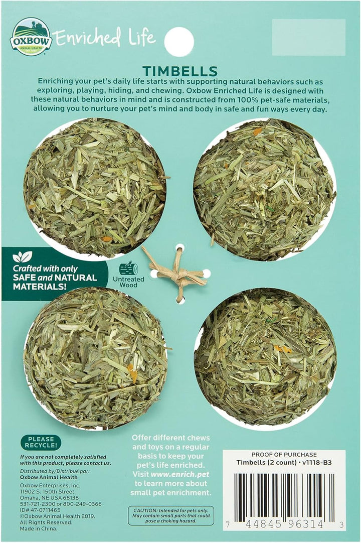 Enriched Life Timbells, Rabbit Toys, Guinea Pig Toys, Enrichment for Bunny, Guinea Pig, Hamster, Rabbit, Chinchilla, Timothy Hay, Chinchilla Cage Accessories, Small Pet Accessories for Cage