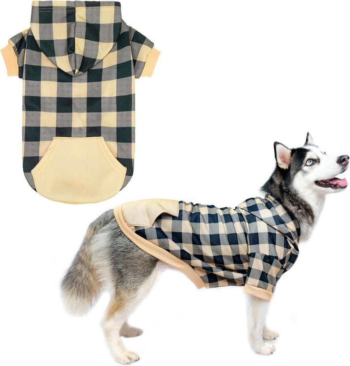 Plaid Dog Hoodie Pet Clothes Sweater with Hat and Pocket for Small Medium Large Size Dogs, Soft Winter Warm Dog Cold Weather Coat, Fleece Fall Dog Hooded Sweatshirt for Puppy Cats, Red XL