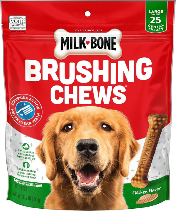 Brushing Chews Daily Dental Dog Treats, Chicken Flavor, Large, 25 Count