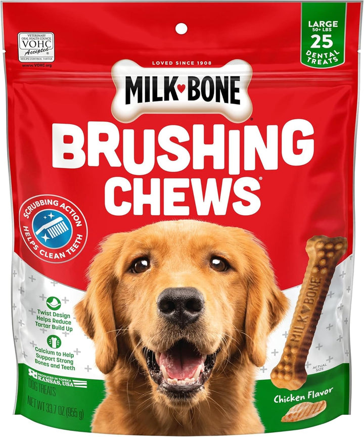 Brushing Chews Daily Dental Dog Treats, Chicken Flavor, Large, 25 Count