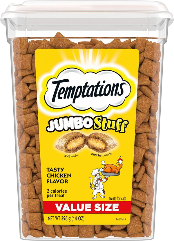 Jumbo Stuff Crunchy and Soft Cat Treats, Tasty Chicken Flavor, 14 Oz. Tub