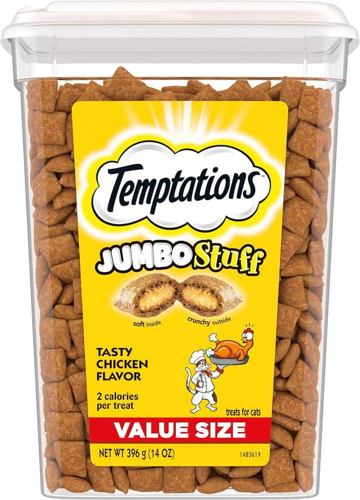 Jumbo Stuff Crunchy and Soft Cat Treats, Tasty Chicken Flavor, 14 Oz. Tub