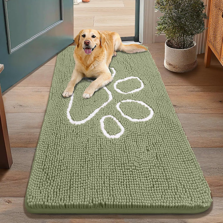 Dog Door Mat for Muddy Paws, Absorbent Dirt Trapper Non Slip Quick Dry Washable Chenille Mat for Mud Dogs, Entry Rug for Indoor and Outdoor (30X20 Inches, Grey)