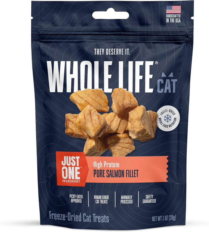 Whole Life Cat Just One Salmon Freeze Dried Cat Treats - Human Grade High Protein Food, Healthy Training Snacks, Freeze Dried Salmon Food Toppers, USA Made Natural Treats - 2.5 Oz (Pack of 1)