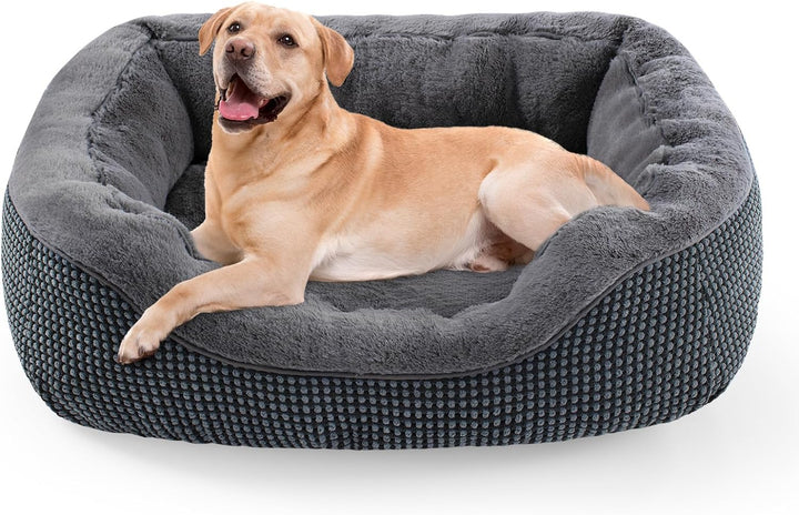 Medium Dog Beds for Medium Dogs Washable, Rectangle Dog Bed Medium Size Dog, Orthopedic Dog Bed, Warming Soft Calming Sleeping Puppy Bed Durable Pet Bed with Anti-Slip Bottom M(30"X24"X9")