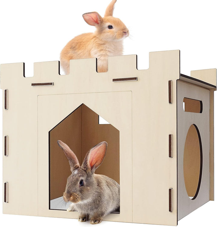 Large Sturdy Bunny House with Spacious Balcony Hidey Detachable Playhouse for Rabbit Hideout Castle Tower Toys for Indoor Bunnies Guinea Pig Hamster Chinchilla Gerbil