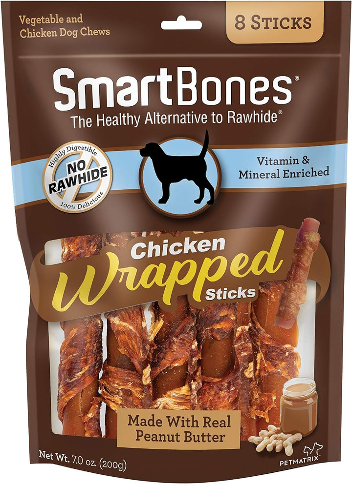 Chicken-Wrapped Sticks, Treat Your Dog to a Rawhide-Free Chew Made with Real Chicken and Peanut Butter 8 Count (Pack of 1)