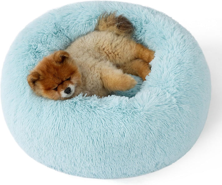 Calming Dog Bed Medium Size Dog - Donut Washable Medium Pet Bed, 30 Inches Anti-Slip round Fluffy Plush Faux Fur Cat Bed, Fits up to 45 Lbs Pets, Camel