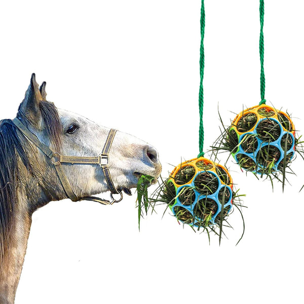 2 Pack Horse Treat Ball Hay Feeder Toy, Goat Feeder Ball Hanging Feeding Toy for Horse Goat Sheep Relieve Stress (Colorful)