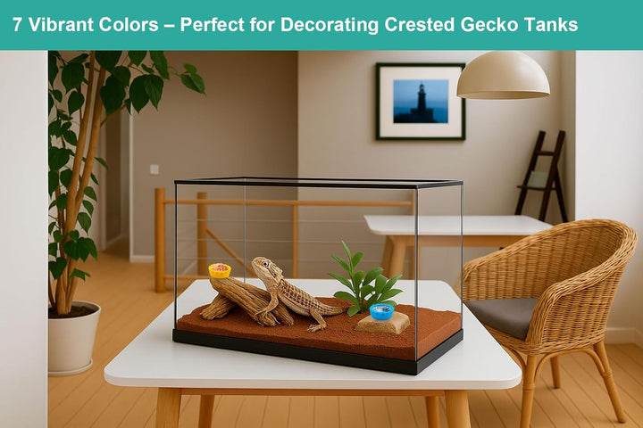 7 Pack Crested Gecko Food and Water Bowl,  Reusable Small Reptile Feeding Dish, Gecko Tank Accessories for Hermit Crab, Tarantula, Isopods and Lizard, Silicone Easy Clean & 7 Colors