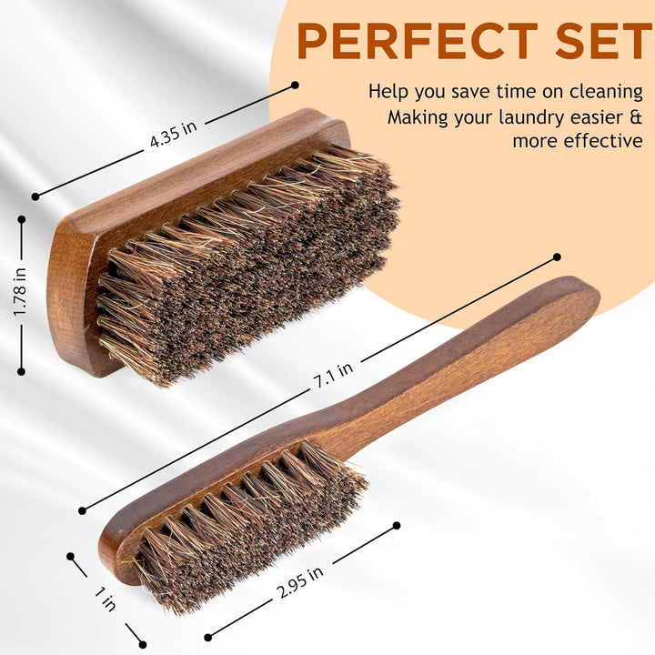 Horsehair Laundry Stain Brushes Set 2Pcs by , Natural Soft Bristle for Scrubbing Out Tough Stains on Delicate Fabrics Knits Cotton Leather Washable Fabrics
