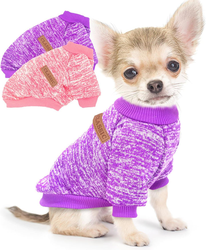 2 Pieces Dog Sweaters for Small Dogs Fall Winter Dog Clothes Female Fleece Puppy Sweater Warm Thick Outfit Pet Small Dog Sweater for Boy Girl Dogs,Xxs