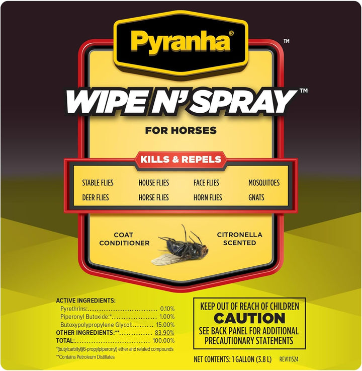 Wipe N' Spray for Horses - Oil-Based Long Lasting Fly Control Repels Horn, Deer, Horse, House, Stable, & Face Flies, Ticks, Mites, Mosquitoes, Gnats & Lice, 1 Gallon