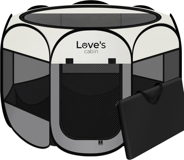 Pet Puppy Dog Playpen, Small Dog Tent Crates Cage Indoor/Outdoor, Portable Playpen for Cat, Foldable Pop up Dog Kennel Playpen with Carring Case, Removable Zipper Top, Grey