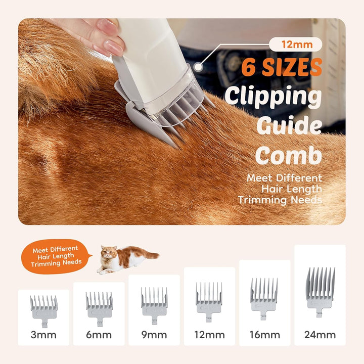 Professional Pet Grooming Vacuum Kit, 2.5L Cup, 3 Suction Modes, and 5 Groomer Tools with Cordless Low Noise Dog Clippers for Cats, Other Animals Hair Trimmer