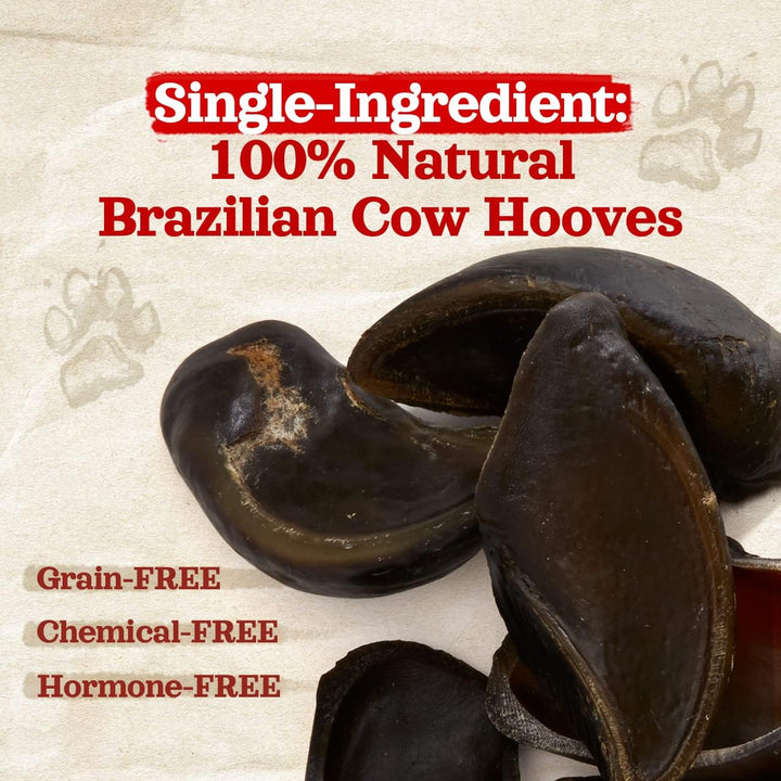 Cow Hooves (6 Pack), Odor-Free, All Natural Sourced from Farm-Raised Beef Hoof Dog Treats, Great Alternative to Bully Sticks or Rawhide, Dental Chew for Small, Medium, Large Breeds