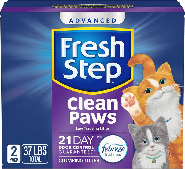 Clean Paws Cat Litter with Febreze Freshness, Advanced Multi Cat Low Tracking Clumping Litter, 37 Lbs. (2 X 18.5 Lb. Box)