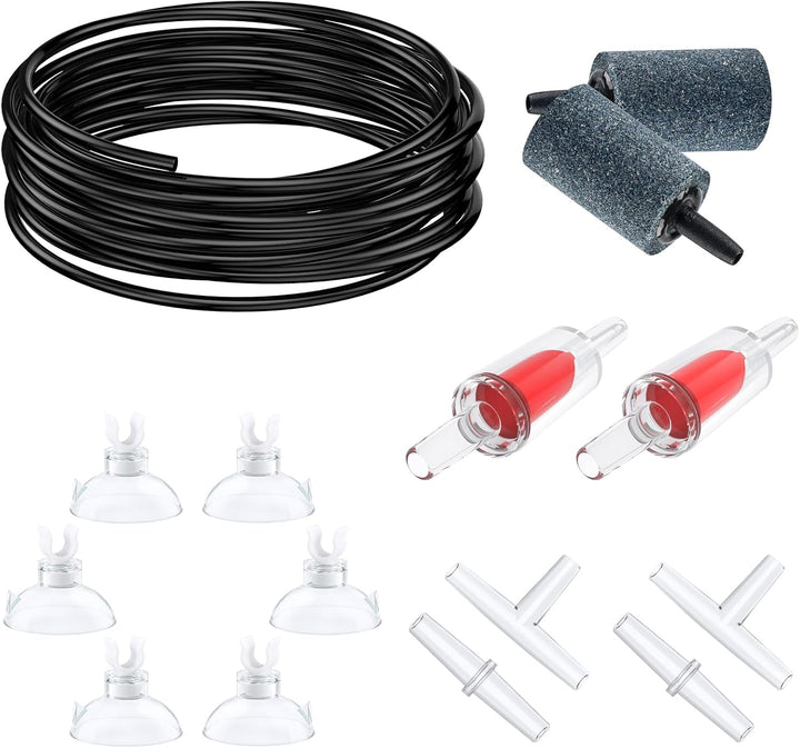 13 Feet Airline Tubing Standard Aquarium Air Pump Accessories with Air Stones, Check Valves, Suction Cups and Connectors