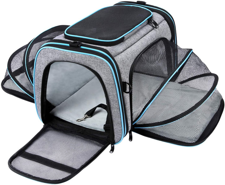 Airline Approved Pet Carrier, Large Soft Sided Pet Travel TSA Carrier 4 Sides Expandable Cat Collapsible Carriers with Removable Fleece Pad and Pockets for Cats Dogs and Small Animals